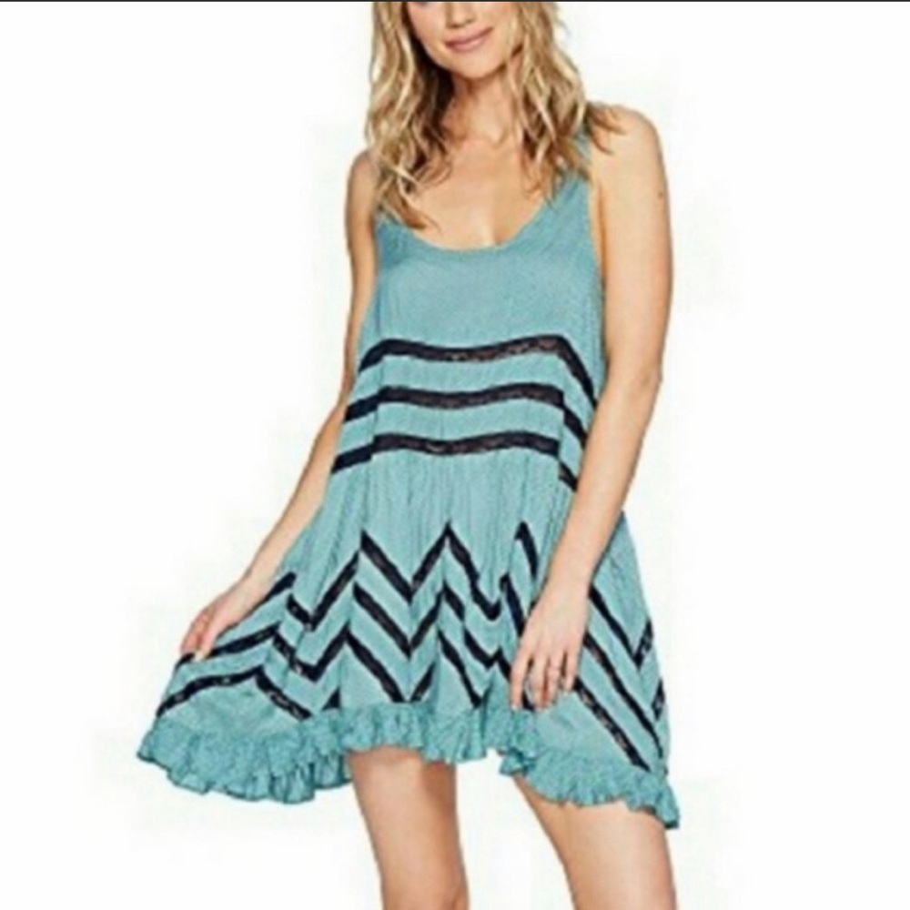 Free People Blue and Black Mini Dress